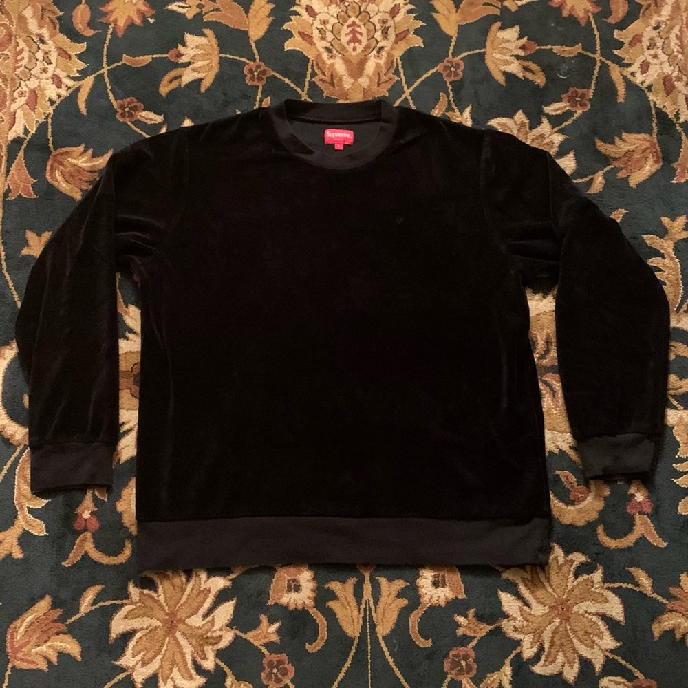 ♠️ *RARE* SUPREME FW16 VELOUR BLACK LONG SLEEVE PULLOVER CREWNECK SIZE LARGE ♠️